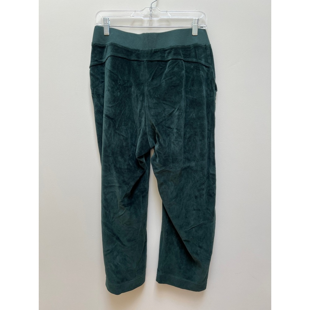Pact Pants Women M Green Velour Wide Leg Cropped Lounge Pockets Comfort READ